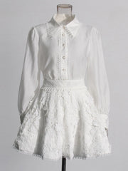 Blouse and Textured Mini Skirt Set