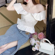 Off-Shoulder Gathered Crop Top