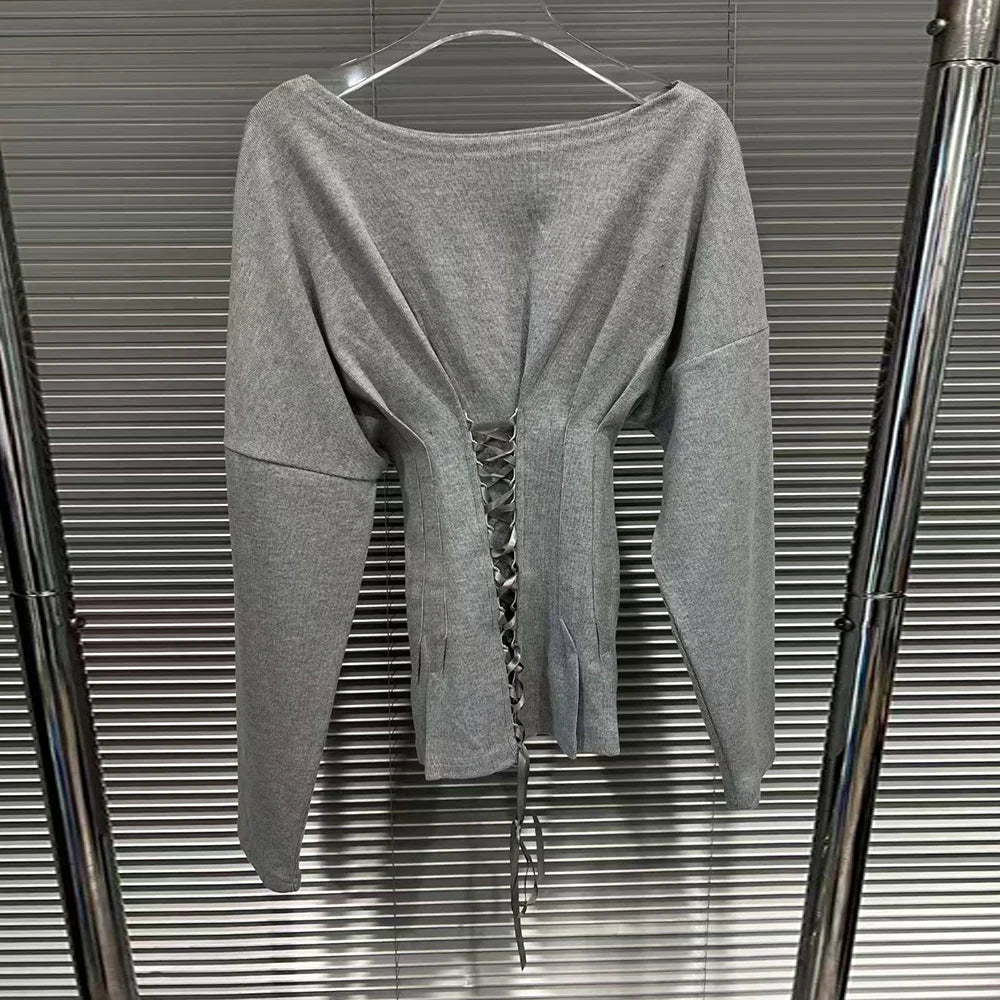 Lace-Up Asymmetric Long-Sleeve Top