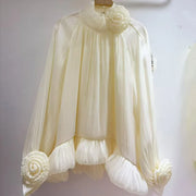 Rosette High-Neck Blouse