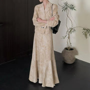 TWOTWINSTYLE Solid Spliced Pocket Two Piece Set Female Lapel Long Sleeve Jacket Temperament Women's Long Skirt Set Fashion New