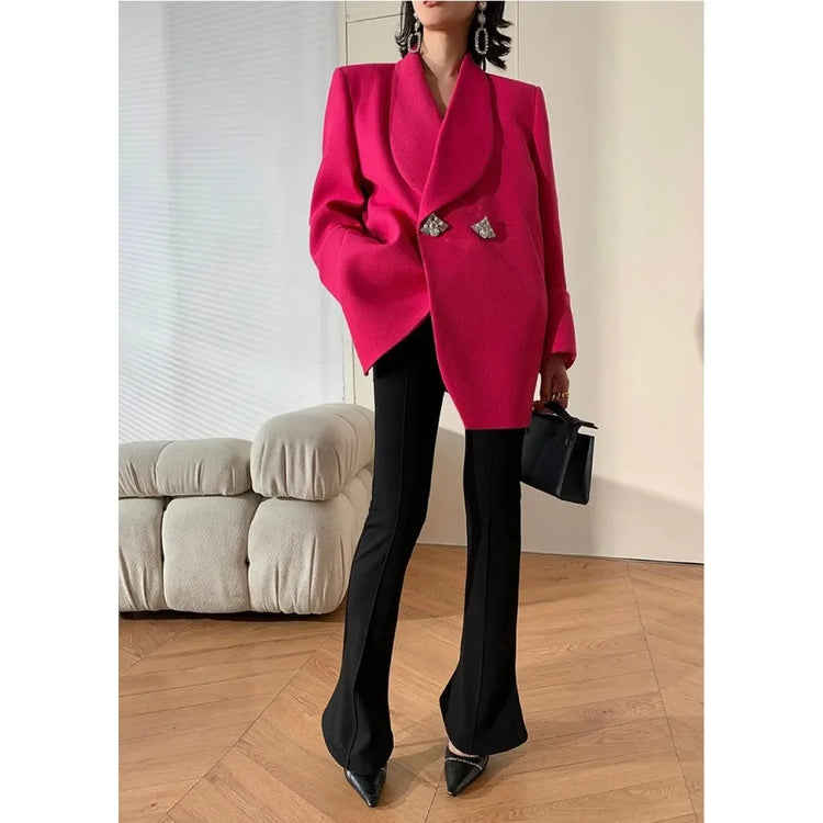 Statement-Button Shawl-Collar Blazer