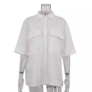 Flap-Pocket Short-Sleeve White Shirt