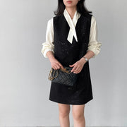 Blouse and Sparkly Pinafore Dress Set