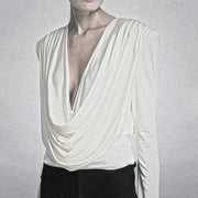 Draped V-Neck Long-Sleeve Top