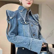 Cutout-Shoulder Button-Front Jacket