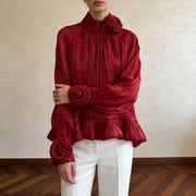 Rosette High-Neck Blouse