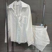Lace-Panel Shirt and Mini Skirt Set