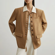 Contrast-Collar Button-Front Jacket