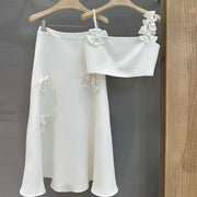 Floral Applique Top and Skirt Set