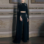 Embellished Cape Top and Pants Set