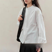Pintuck-Bib Stand-Collar Shirt