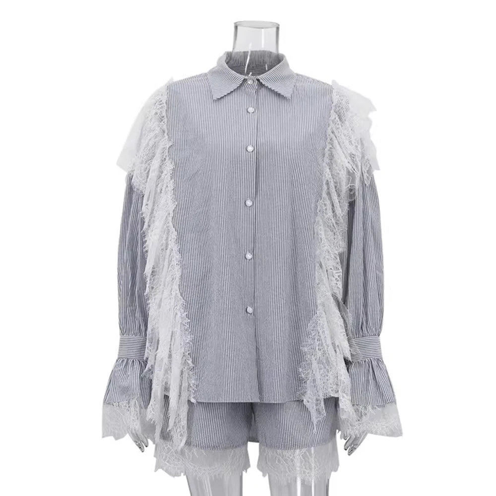 Lace-Trim Shirt and Shorts Set