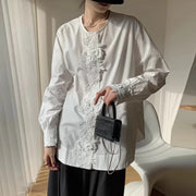 Lace-Panel Relaxed White Shirt
