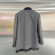 Lace-Trim Single-Breasted Blazer