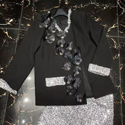Contrast-Trim Jacket and Skirt Set