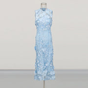 Floral Applique Sleeveless Long Dress