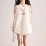 Rosette Halter Bubble-Hem Dress