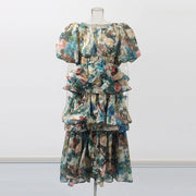 Floral Puff-Sleeve Tiered Dress