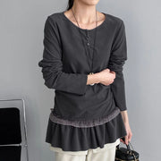 Ruffle-Hem Long-Sleeve Top
