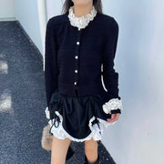Ruffle-Trim Button-Front Cardigan