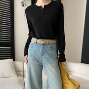Button-Neck Relaxed Long-Sleeve Top