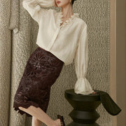 Ruffled-Neck Bell-Sleeve Blouse