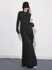 Draped Long-Sleeve Maxi Dress