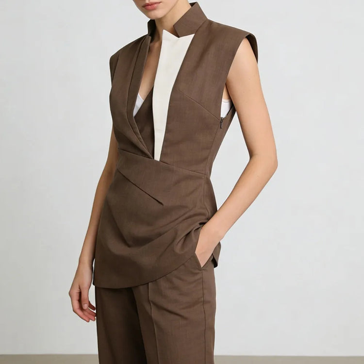 Draped Sleeveless Wrap Jacket