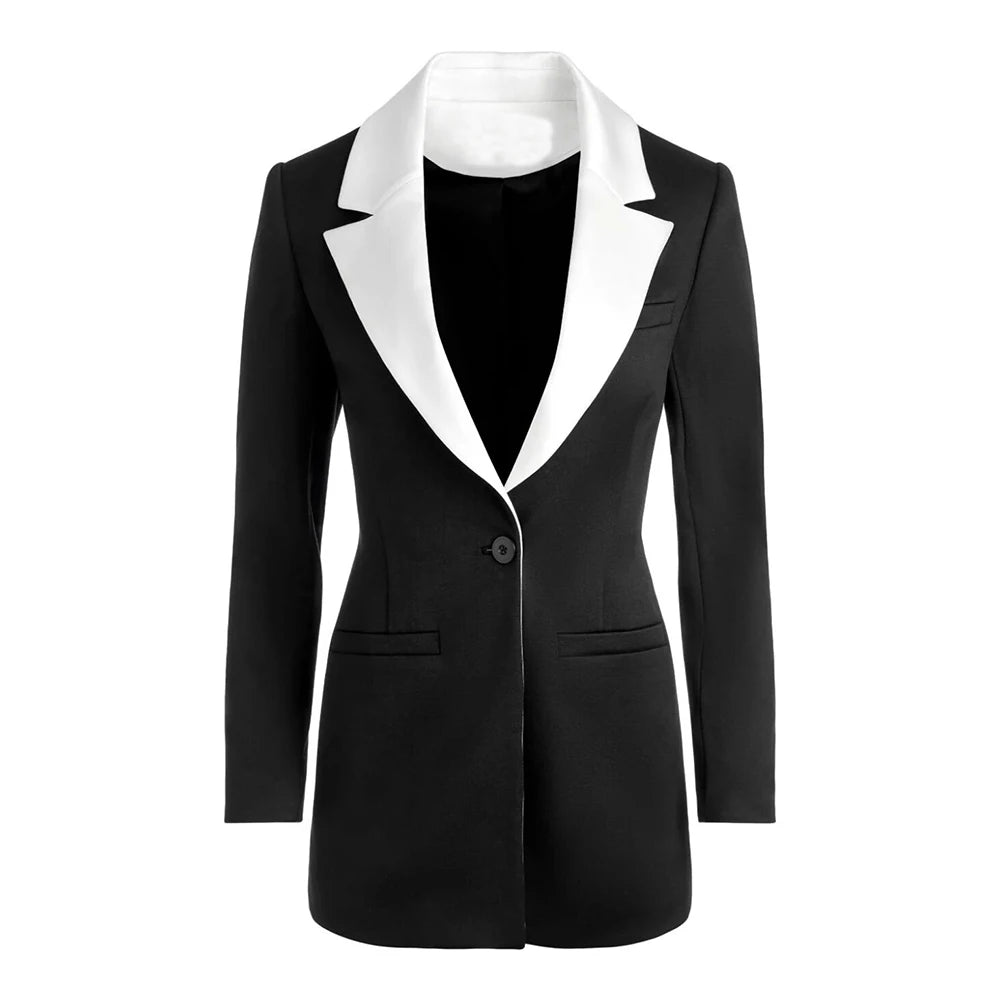 Contrast-Lapel Single-Button Blazer