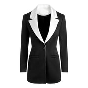 Contrast-Lapel Single-Button Blazer