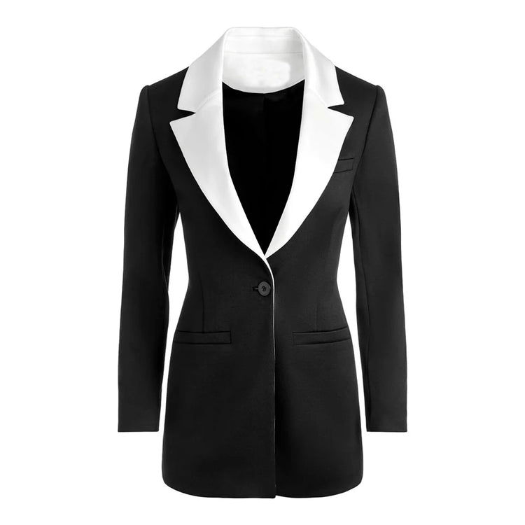 Contrast-Lapel Single-Button Blazer