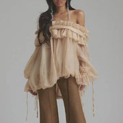 Off-Shoulder Tie-Sleeve Blouse