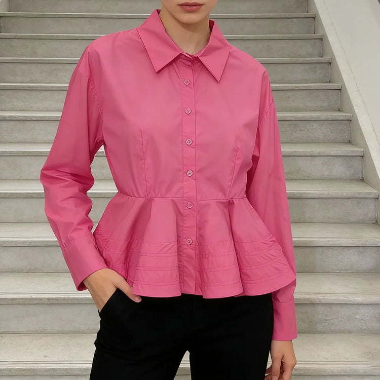 Button-Front Peplum Shirt