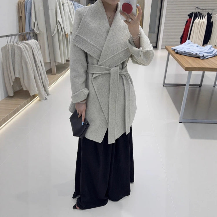 Wide-Lapel Tie-Waist Coat