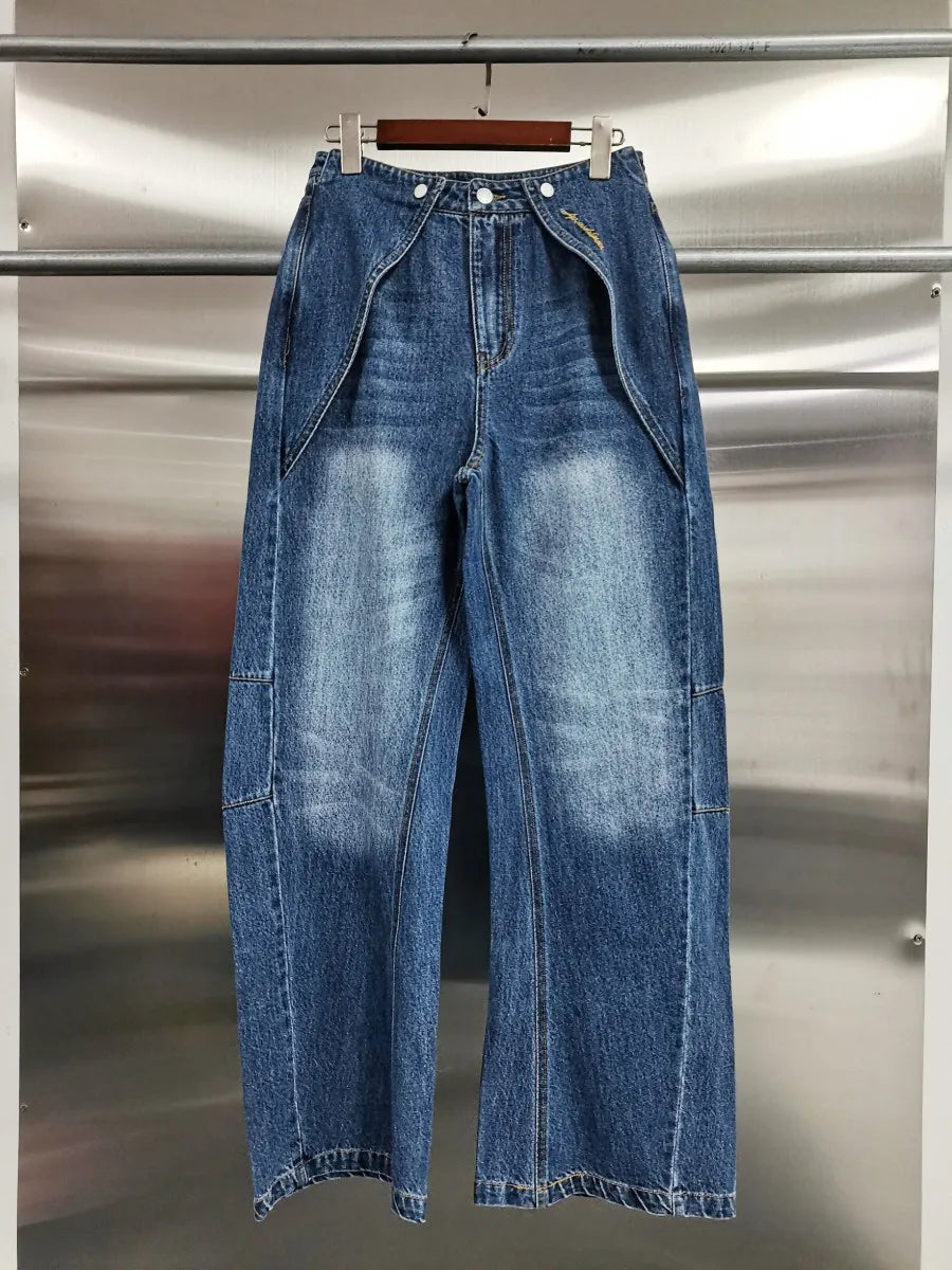 Wide-Leg Faded Jeans