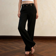 Cutout-Waist Straight-Leg Pants