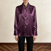 Draped-Neck Button-Front Blouse