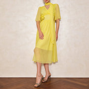 Floral-Detail Flutter-Sleeve Dress