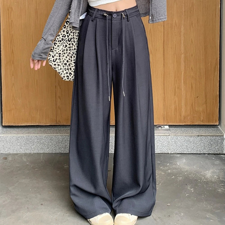 Pleated Wide-Leg Drawstring Pants