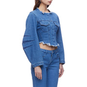 Frayed-Hem Cropped Jacket