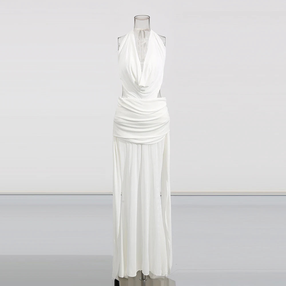 Draped Halter Split-Hem Dress