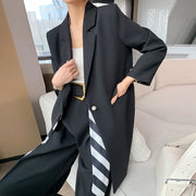 Striped-Trim Longline Blazer