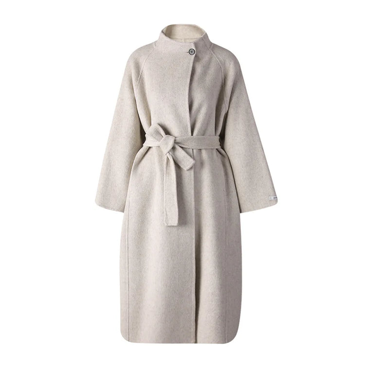 Belted Stand-Collar Coat