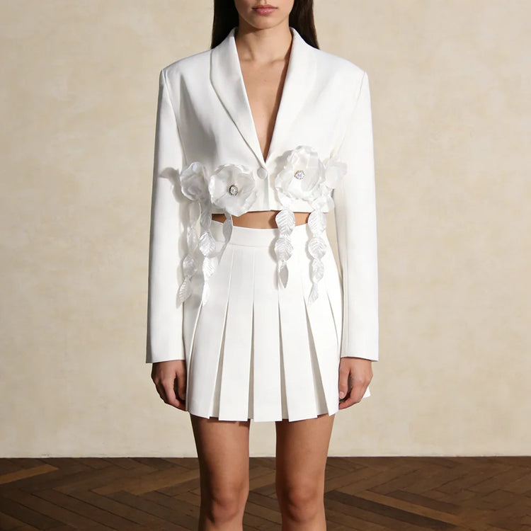 Floral Applique Cropped Blazer
