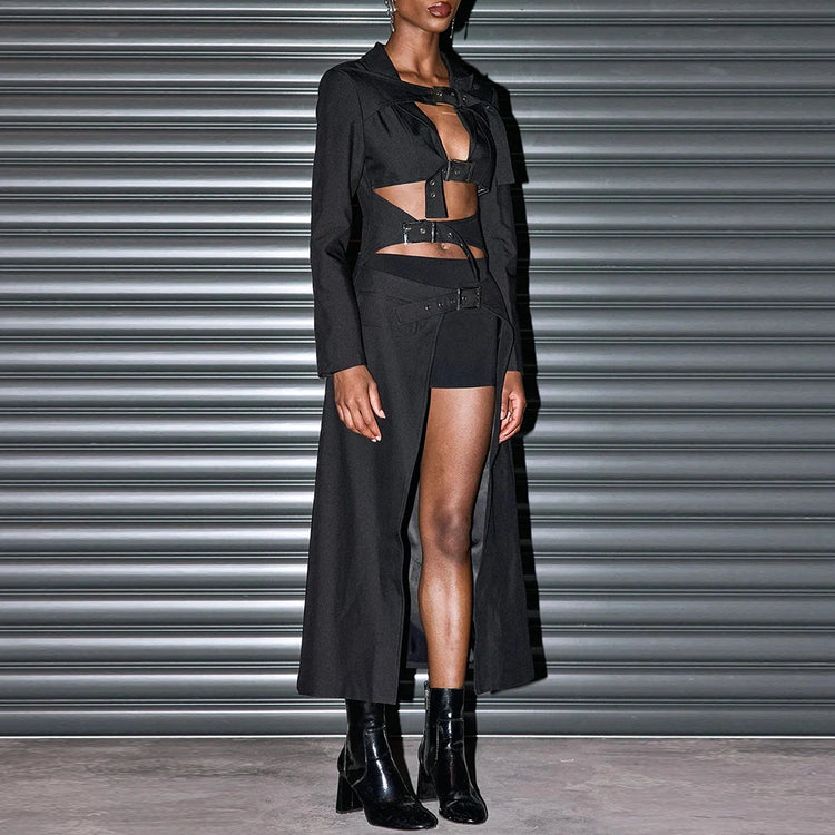 Cutout-Waist Longline Coat