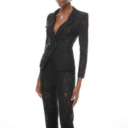 TWOTWINSTYLE Solid Spliced Lace Two Piece Set Female V Neck Long Sleeve Jacket Commute Luxury Women's Trousers Set Autumn New