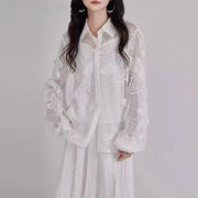 Sheer Floral Lace Collared Shirt