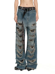 Distressed Wide-Leg Jeans