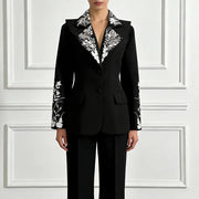 Floral-Motif Notched-Lapel Blazer